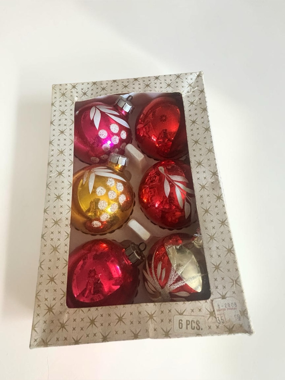 Vintage GDR East Germany Glass Christmas Ornaments Set 6 Large 3" MCM